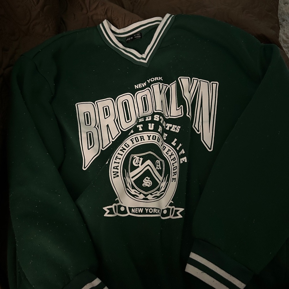 SHEIN Green and White Striped Sweatshirt